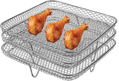 Rejilla para freidora de aire, 3 piezas, apilable, cuadrada, de 8,27 pulgadas, rejilla para freidora de aire, rejilla para asar de acero inoxidable, accesorios para freidora de aire para horno de barb