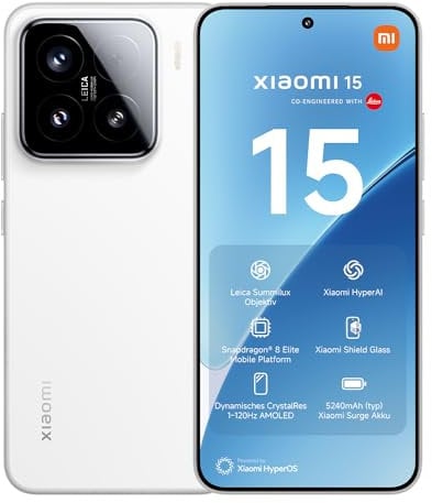 Xiaomi 15 Smartphone, 12+512GB, Weiß, Handy ohne Vertrag, 50MP Leica Kamera, 120Hz WQHD+ AMOLED Display, Snapdragon 8 Elite, 5240mAh, 90W HyperCharge, Xiaomi Hyper AI, Dual-SIM