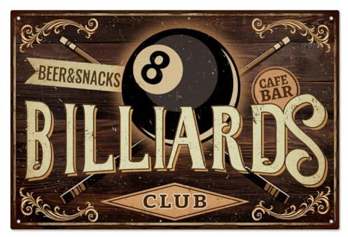 WADORN Vintage Billard Metall Blechschild Bier & Snacks Cafe Bar Billard Club Retro Zinn Zeichen Hängen Dekor Lustige Billard Club Wand Plaque Für Billard Zimmer Cafés Bar 30x20cm