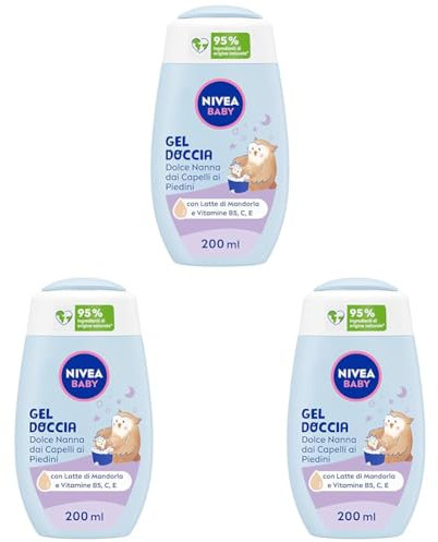 NIVEA BABY Gel Doccia Dolce Nanna dai Capelli ai Piedini 200ml, Bagnoschiuma bambini per corpo e capelli, Bagnoschiuma neonato con protezione no lacrime, Shampoo bambini per conciliare il sonno