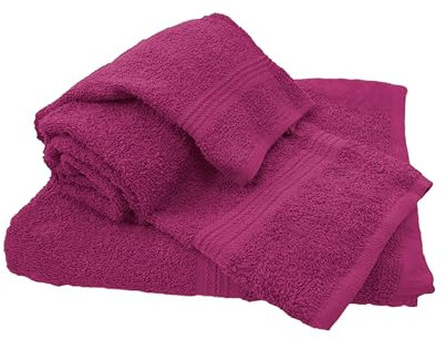 GARGIX SET TRIS 3 PEZZI ASCIUGAMANI SPUGNA BAGNO TELO DOCCIA VISO OSPITE PER HOTEL (Lory-9/Fuxia)