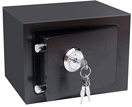 Coffre-fort mural en acier - 17 x 23 x 17 cm - Avec serrure à clé et 2 clés pour argent liquide et bijoux