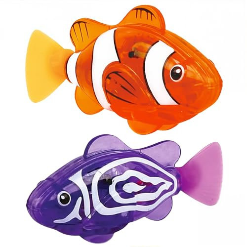 NHQZ 2 Stück Elektrische fische,Roboter Fisch, Robo Fische für Kinder Fisch Badewanne Spielzeug Elektrisch mit Leuchtende Wiederverwendbare Schwimmende Roboterfische Baby Badespielzeug Set für Kinder