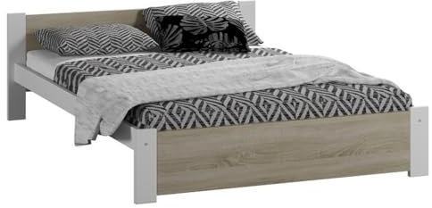 Home Collective Bett, Bettgestell 120x200, Holzbett 120x200 | Massivholz Kiefer & Möbelplatte | Stabil & Langlebig | 205x132x58.5 cm (BxTxH) | Weiß mit Sonoma Eiche