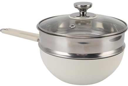 Cacerola con Cesta Humeante 316 Cacerola de Antiadherente de Acero Inoxidable Olla de Fideos Anti Escaldadura Mango Tapa de Vidrio, Dos Caños Laterales, Olla Multiusos, Cocina