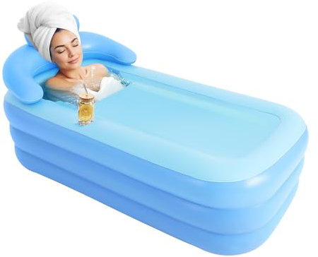 Aufblasbare Badewannen, Faltbare Inflatable Bade Wanne aus PVC, Freistehende Tragbare Bathtub ohne Pumpe, für Erwachsene Spa Kinderschwimmen, Blau, 160x84x64cm