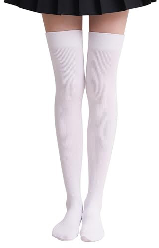 Generisch Coppia extra lunga coscia monocolore calzini alti sopra il ginocchio calze stivali nylon gamba calze uomo 4346, bianco, Taglia unica