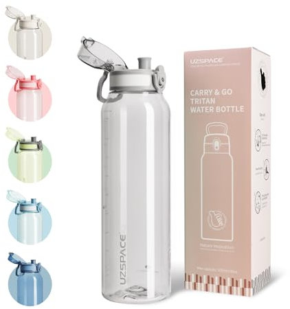 UZSPACE Trinkflasche Sport Wasserflasche 1-Liter, auslaufsicher Flasche, spülmaschinenfest, Ein-klick-Öffnung, kohlensäure geeignet, BPA-frei, Frauen Sportflasche für yoga gym fahrrad wandern