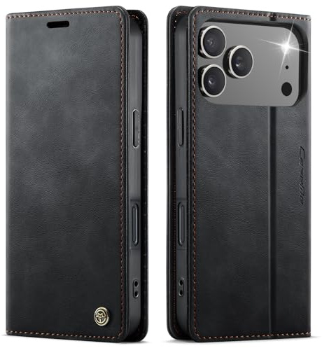 owlhold Handyhülle iPhone 17 Pro Max hülle klapphülle Premium PU Leder,RFID Schutzhülle,Faltbare Ständer,Handytasche Lederhülle Kartenfach Standfunktion hülle für iPhone 17 Pro Max- Schwarz