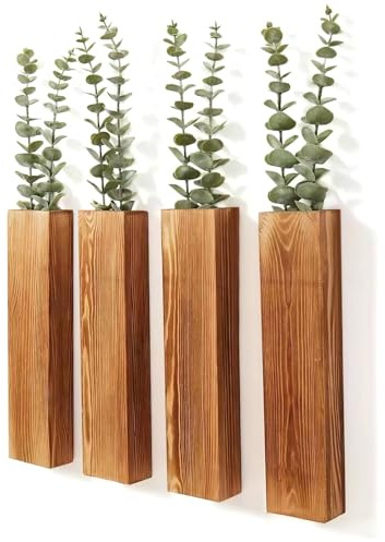 4 Stück hängende Pflanzgefäße aus Holz, Retro-Wandvase, schlanke Wanddekoration für den Innenbereich, rustikale Wandvasen im Landhausstil
