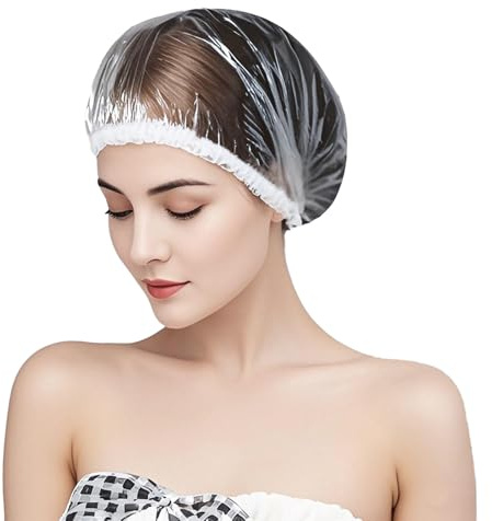 YANJINGSHE 100PCS Disposable Shower Caps, 42CM Plastic Elastic Bath Cap for Women Kids Girls, Travel Spa, Hotel and Hair Solon, Home Use