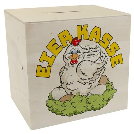 speecheese Spardose aus Holz ich Bin EIN glückliches Huhn Eierkasse lustige | Sparbüchse für Ostergeschenk oder Geburtstagsüberraschung