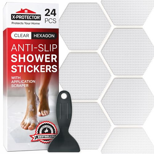 X-Protector Bathtub Non Slip Stickers - 24 PCS Pack 3.15 - Clear Anti Slip Shower Stickers - Premium Shower Adhesive Strips - Self Adhesive Bathtub Non Slip Decals - Prevent Unexpected Slipping!
