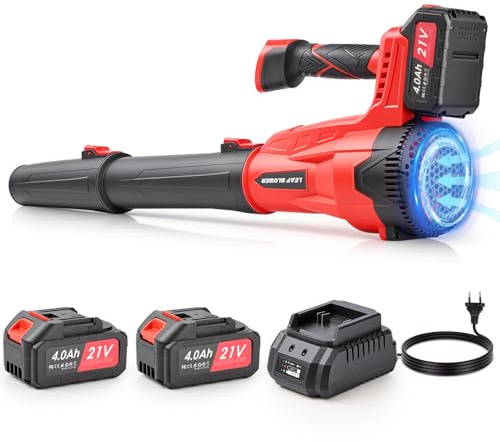 Soffiatore a batteria 21V con 2 batterie 4.0Ah, 75 m/s, 13 m³/min | Sei livelli di regolazione per una pulizia efficace di giardino, cortile, garage e altre aree verdi