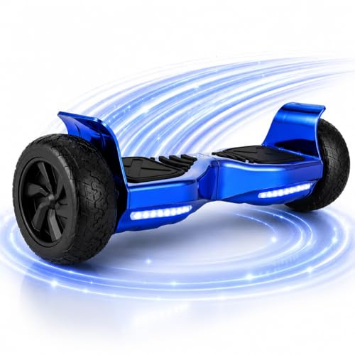 Revix RX1 Hoverboard 8.5 All Terrain Off Road Self Balancing Scooter with LED Lights and Bluetooth Speaker for Indoor and Outdoor Use – Chrome Blue