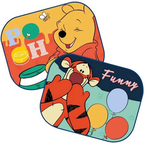 Sonnenschutz für Auto-Seitenfenster, mit Saugnäpfen, 2er-Set (Winnie the Pooh Funny)