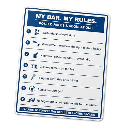 Beer Fridge Magnet My Bar My Rules – Pool Sign Style Bar Sign | Funny Man Cave Decor Wall Signs | Vintage Posted Rules Magnetic Vinyl for Garage Basement Bar – Large 8.5” x 11”