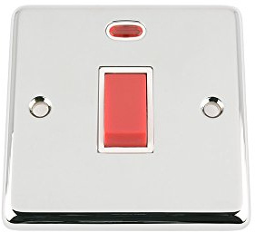 45A Cooker Switch with Neon - Polished Chrome - Classic - White Insert