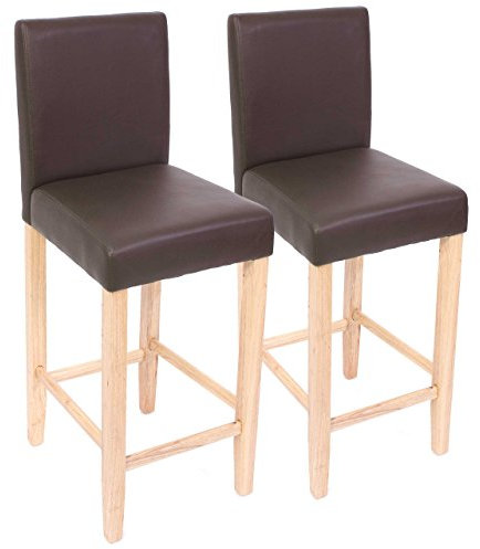 2er-Set Barhocker Barstuhl M37 Leder - braun, helle Füße