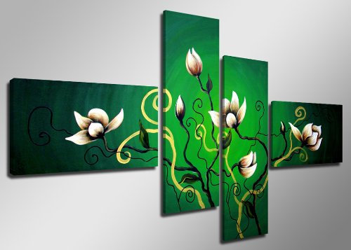 Visario Bild auf Leinwand der deutschen Marke 160 x 70 cm 4 Teile Blumen grün 6512 Bilder Kunstdrucke Wandbild.