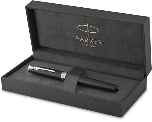 Parker Sonnet Füller | Matt-Schwarze Lackierung mit Palladiumzierteilen | Füllfederhalter mit feiner Feder | Geschenkbox