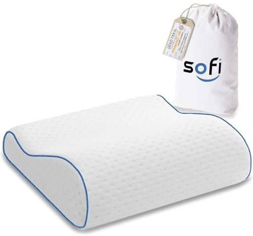 sofi Nackenstützkissen – [Orthopädisches Kissen] ergonomisches Kopfkissen gegen Nackenschmerzen, Nackenkissen Memory Foam für Bett & Reise, Thermoregulierender Bezug – Weiß
