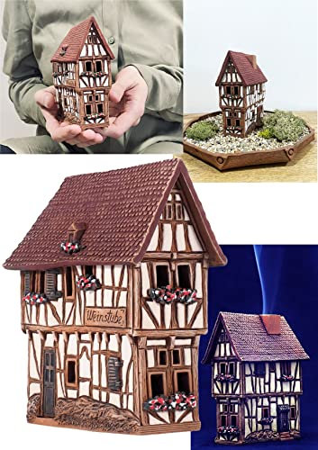 Photophore en céramique | Brûleur d'encens en céramique et support de cône d'encens | Décoration de chambre | Réplique miniature de la maison historique originale de Bernkastel-Kues | R255