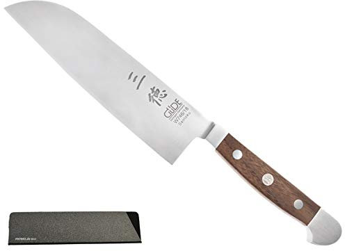 Güde Alpha Walnuss 1 Messer Solingen Santoku 18cm + Prymo Klingenschutz Gemüsemesser