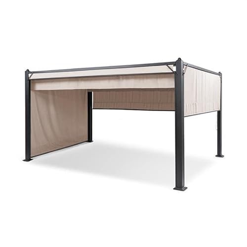 Blumfeldt Pergola Impermeabile con Tetto Retrattile, 3x4, Stabile, Gazebo in Metallo e Alluminio, Anti UV, Tendone da Giardino, Tetto e Lati in Poliestere