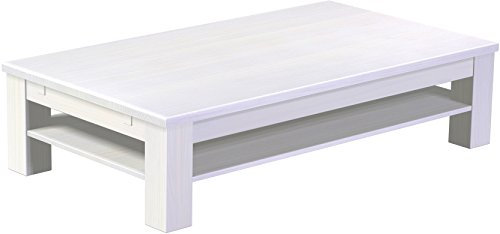 Brasilmöbel Couchtisch Rio Classico 160x90 cm Pinie Weiß mit Ablage Wohnzimmertisch Holz Tisch Pinie Massivholz Stubentisch Beistelltisch Echtholz Größe und Farbe wählbar