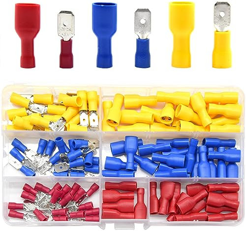 CEEYSEE Kabelschuhe x 120 -Männlich/Weiblich Kabelstecker Flachsteckhülsen - Isolierte PVC Quetschverbinder - für 0.5-6 mm² Kabel Rot,Blau,Gelb (DPSZ)