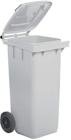 HORECA Bidone per Raccolta differenziata rifiuti 120 Lt, Colore Bianco | Contenitore 120 Litri per immondizia Uso Esterno | Pattumiera con Coperchio e rotelle nettezza Urbana