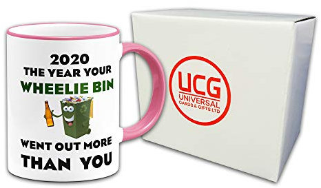 2020 The Year Your Wheelie Bin Went Out More Than You Funny Novelty Gift Mug w/Pink Handle/Rim
