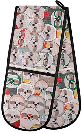 RELEESSS Gants de cuisine drôles et mignons paresseux résistants à la chaleur Double maniques pour la cuisine ou la pâtisserie