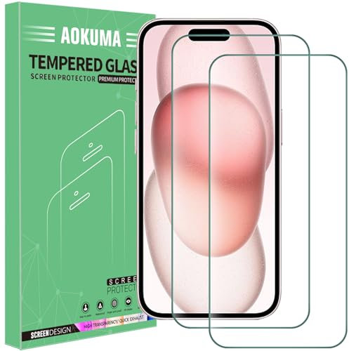 AOKUMA iphone 15/iphone 15 Pro Verre Trempé, [Lot de 2] Verre Trempé iphone 15/iphone 15 Pro [0.26mm] [Extrêmement résistant aux rayures] [Haute définition][Facile à installer] protections d'écran