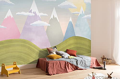 Komar Vlies Fototapete - Hilltops - Größe: 400 x 280 cm (Breite x Höhe) - Berge, bunt, Kindertapete, Träume, Kinderzimmer, Tapete - IAX8-0032