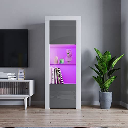 Panana 160cm Tall Cabinet Two Door One Glass Shelf Cabinet Sideboard Unit Cupboard Display Grey color