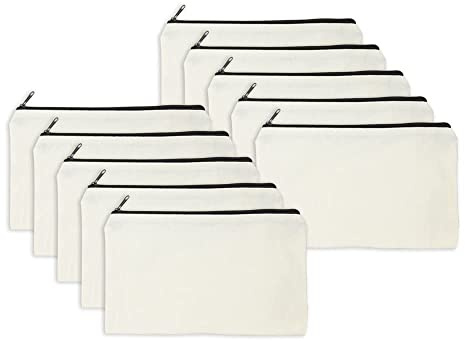Sublimation Lot de 10 Sacs en Toile avec Fermeture éclair Trousse à Crayons en Toile Trousse de Maquillage Vierge pour Sublimation 8,27 x 5,12 13 x 21 cm (Fermeture éclair Noire)