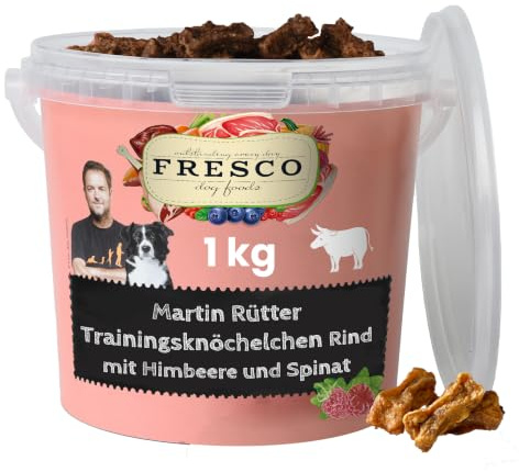 FRESCO Dog Martin Rütter Trainingsknöchelchen Rind & Himbeeren 1kg | Hundeleckerli getreidefrei & zuckerfrei | Mit 90% Frischfleisch | Für kleine & große Hunde Leckerlis fürs Hundetraining