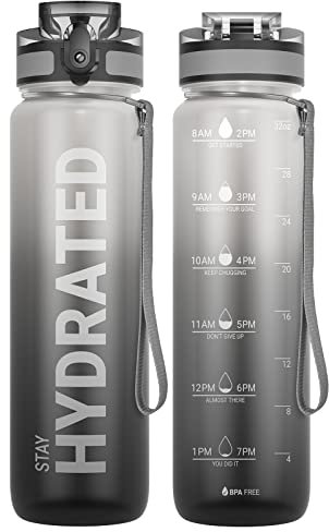 Sahara Sailor Trinkflasche, BPA-Frei Tritan, 1L/500ML/750ML Auslaufsicher Trinkflasche mit Zeitmarkierung für Gym, Sport, Outdoor, Schule, Job