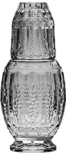 Elle Decor Vintage Nachttisch Wasserkaraffe mit Becher Glas - eleganter Krug und passender Trinkbecher dient auch als Deckel (grau)