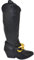 Stivali donna camperos texani nero basic pelle morbida catena oro rimovibile tacco western 7 cm altezza ginocchio moda (37 EU)
