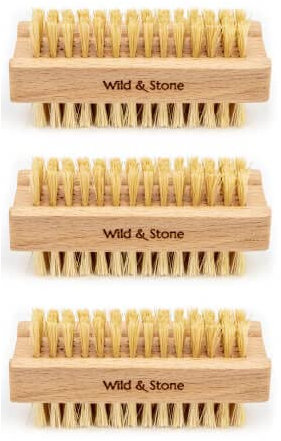 Wild & Stone | Wooden Nail Brush | Double-Sided Natural Sisal Fingernail and Toenail Brush | FSC Certified Beechwood & Sisal Fibres | Vegan & Plastic Free (3 Pack)
