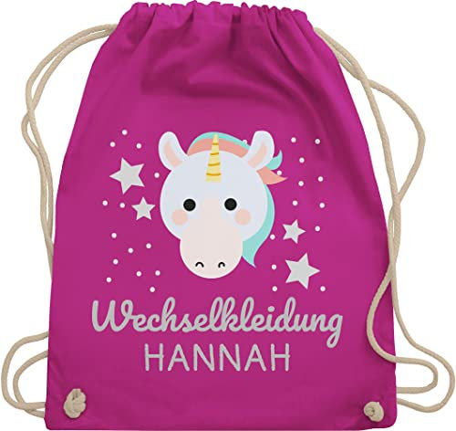 Turnbeutel Rucksack - Kita Beutel Wechselsachen Mädchen - Wechselkleidung Einhorn - Unisize - Fuchsia - wechselbeutel kindergartenbeutel personalisierte name stoffbeutel kindergarten