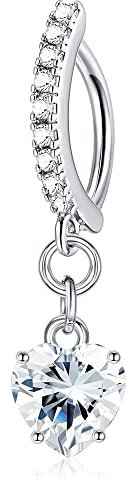 JeryWe 14G Clicker Piercing Bauchnabel Ringe für Frauen, 316L Chirurgenstahl Silber Bauchnabelpiercing Anhänger CZ Baumeln Bauch Ringe Reverse Curved Navel Barbell Körper Piercing Schmuck