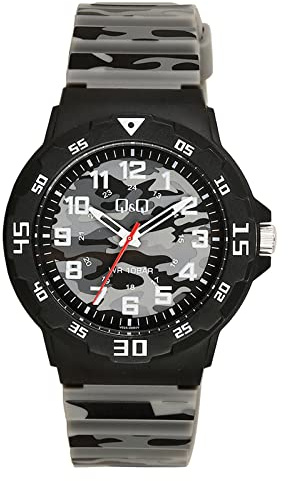 Q&Q Men's Watch Silicone Strap Pin Buckle 10 Bar Analogue Quartz, Bracelet