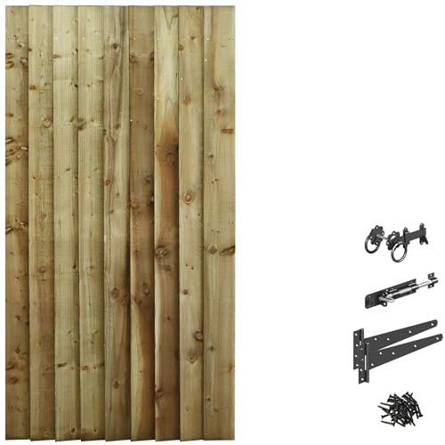 Bespoke Custom Made To Measure UPTO HEIGHT: 6ft (180cm High) Feather Edge Semi-Braced Flat Top Pathway Garden Pedestrian Gate [Width Between 75CM to 90CM With Ring Latch Hinge Pack