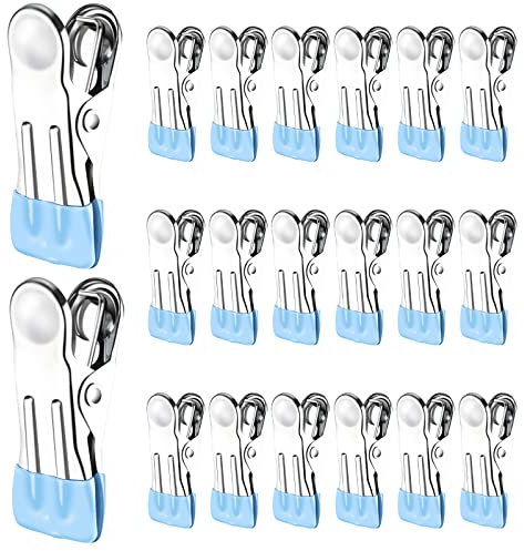 TamBee Mollette per bucato, in acciaio inox, resistenti, in metallo, per vestiti, jeans, calze, asciugamani, foto, confezione da 20 (azzurro)