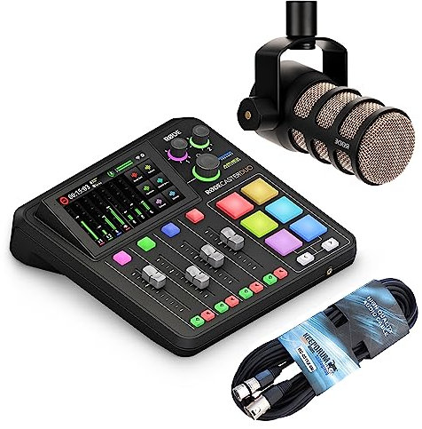 Rode Rodecaster Duo Audio Production Studio para podcasts, streaming, creación de contenidos + micrófono podmic + cable keepdrum XLR