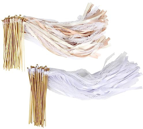 jackfru Lot de 100 baguettes en dentelle avec rubans de mariage - Pour fête, fête prénatale, vacances, célébrations (100 pièces en 2 couleurs)